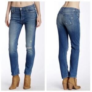 MOTHER The Vagabond Button Fly Boyfriend Jeans Skipping Stones Distressed W 24